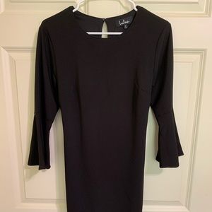 Lulus’s little black dress,  bell sleeves, stretch